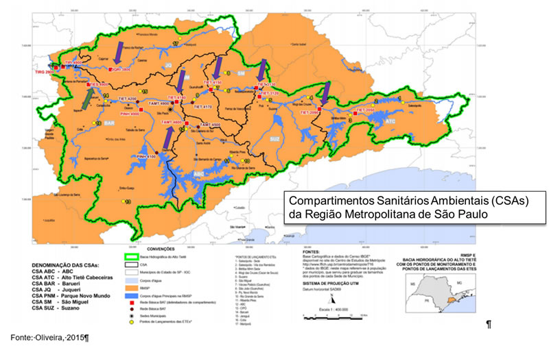 Figura 2 - Bacia do Alto Tiête - Compartimentos Sanitários Ambientais - CSAs - da Região Metropolitana de São Paulo » CETESB - Companhia Ambiental do Estado de São Paulo